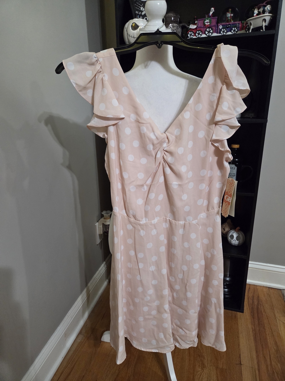 GB girls Blush Pink Polka Dot Midi Dress with Ruffle Sleeves